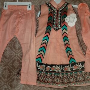 Peach Embroidered Ethnic Outfit Size 1 For Girls